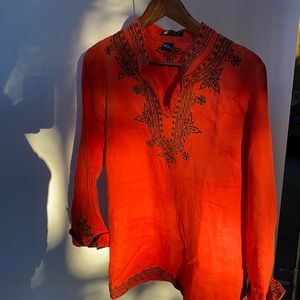 Pretty linen tunic orangy red